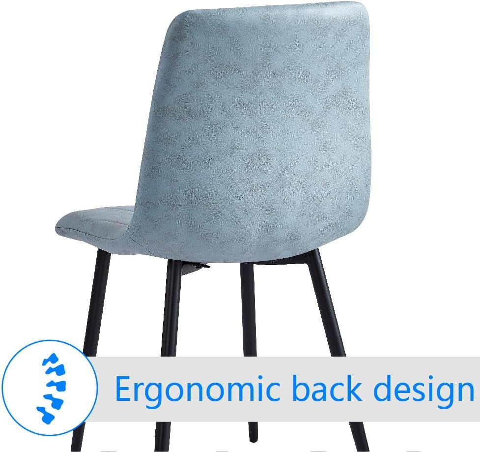 4 Set of Dining Chairs, Metal Frame Dining Chair for Kitchen Room,Technology Cloth Seat Chair for Living Room, Bedroom(Light Blue)-4