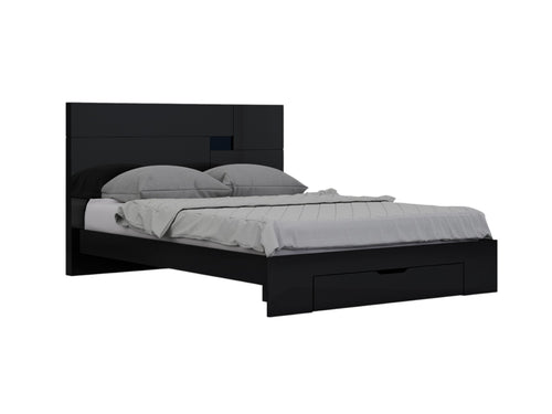 Four Piece Black Solid Wood Bedroom Set With Mirror-0