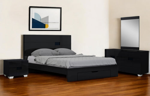 Four Piece Black Solid Wood Bedroom Set With Mirror-1