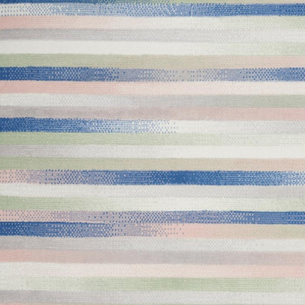 4' X 6' Ivory Blue And Green Striped Distressed Area Rug-2