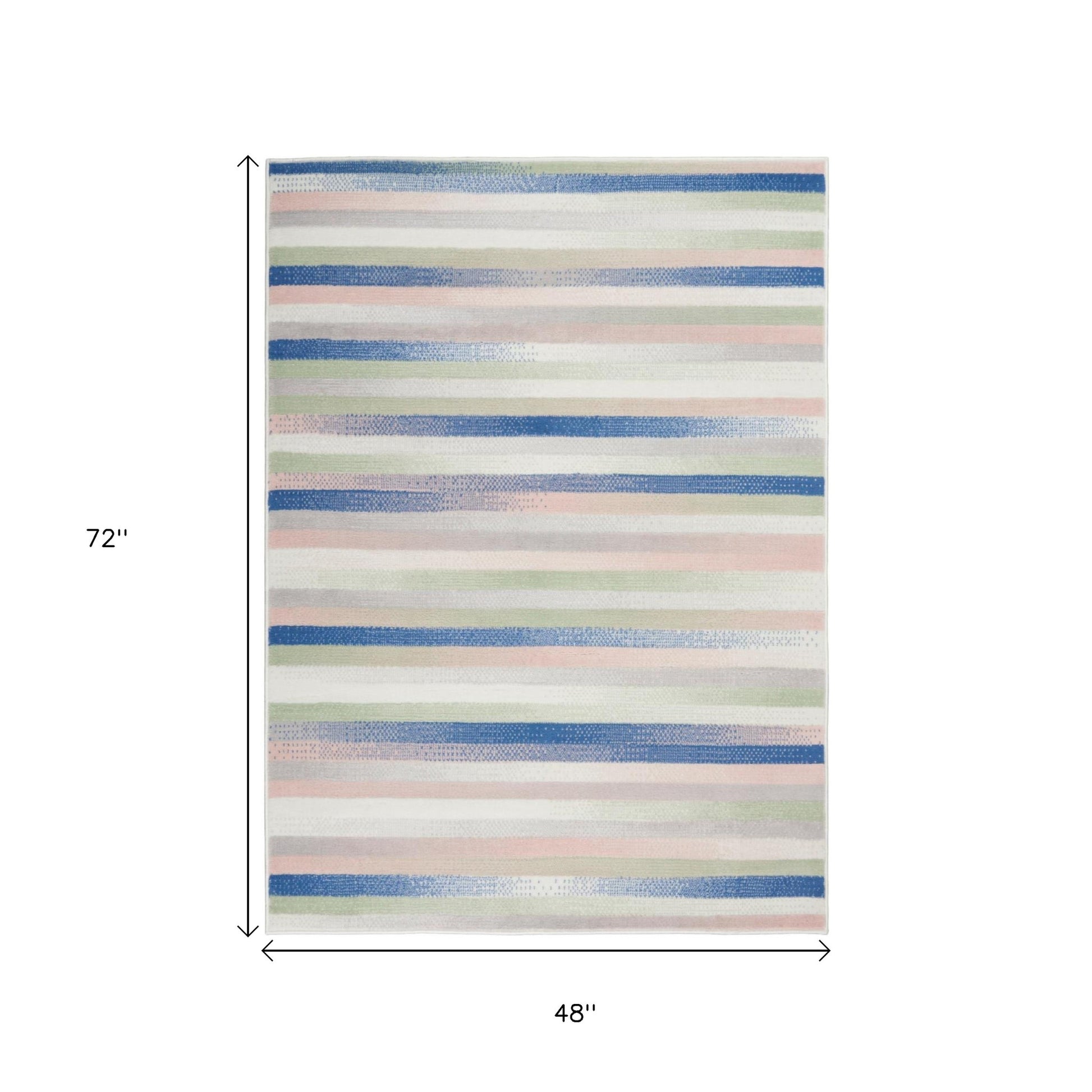 4' X 6' Ivory Blue And Green Striped Distressed Area Rug-7