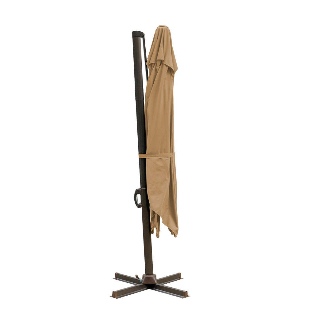 10' Tan Polyester Square Tilt Cantilever Patio Umbrella With Stand-0