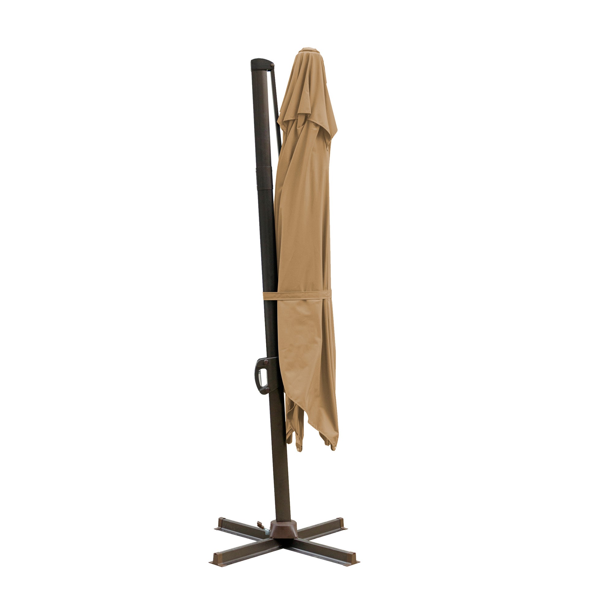 10' Tan Polyester Square Tilt Cantilever Patio Umbrella With Stand-0