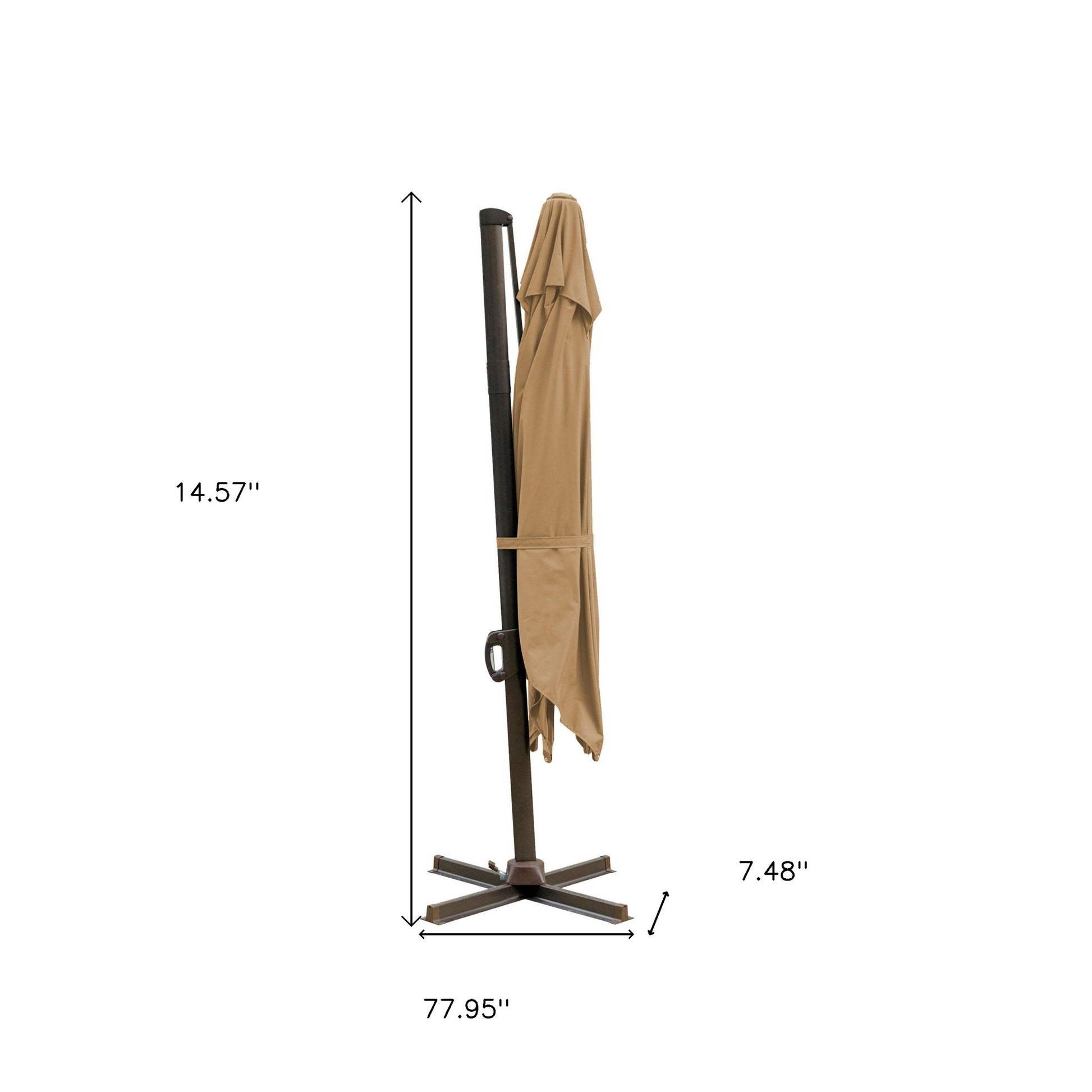 10' Tan Polyester Square Tilt Cantilever Patio Umbrella With Stand-4
