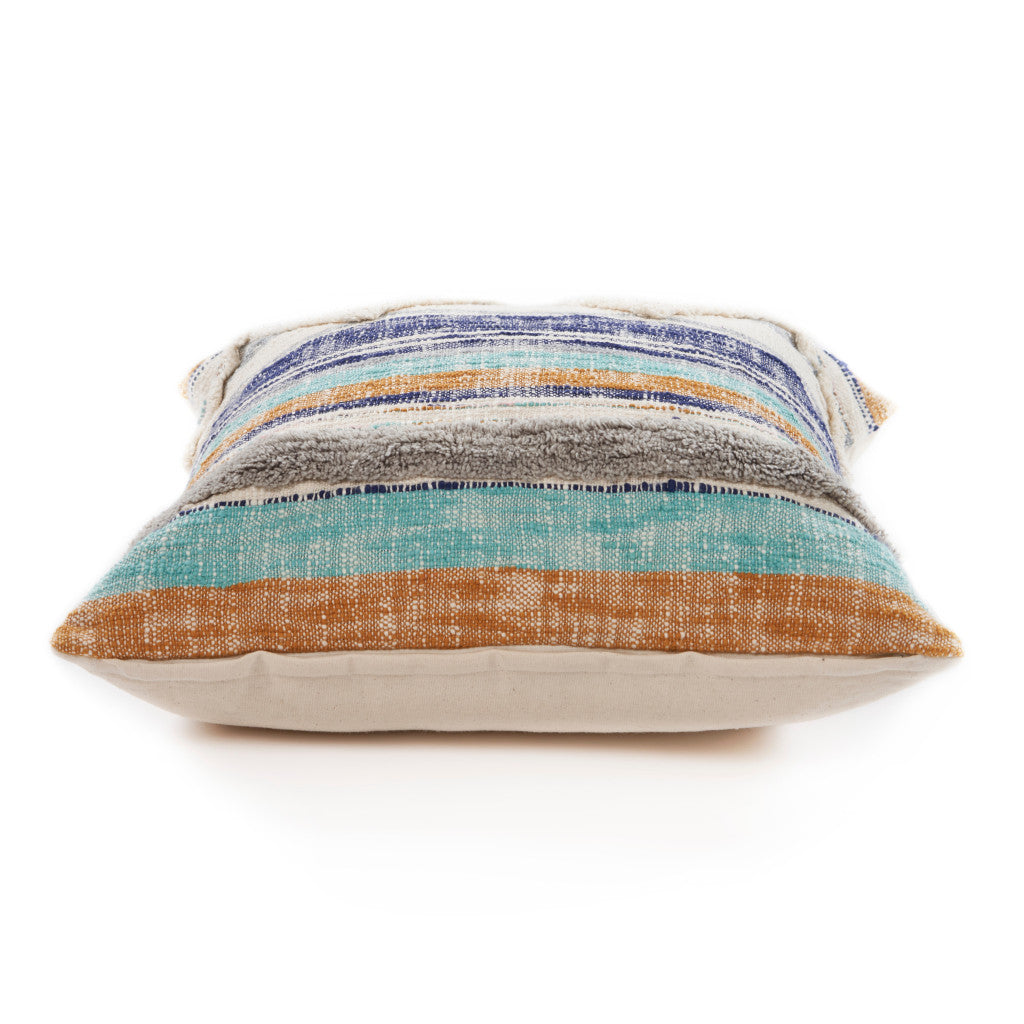 18" Beige Blue and Gray Throw Pillow-1