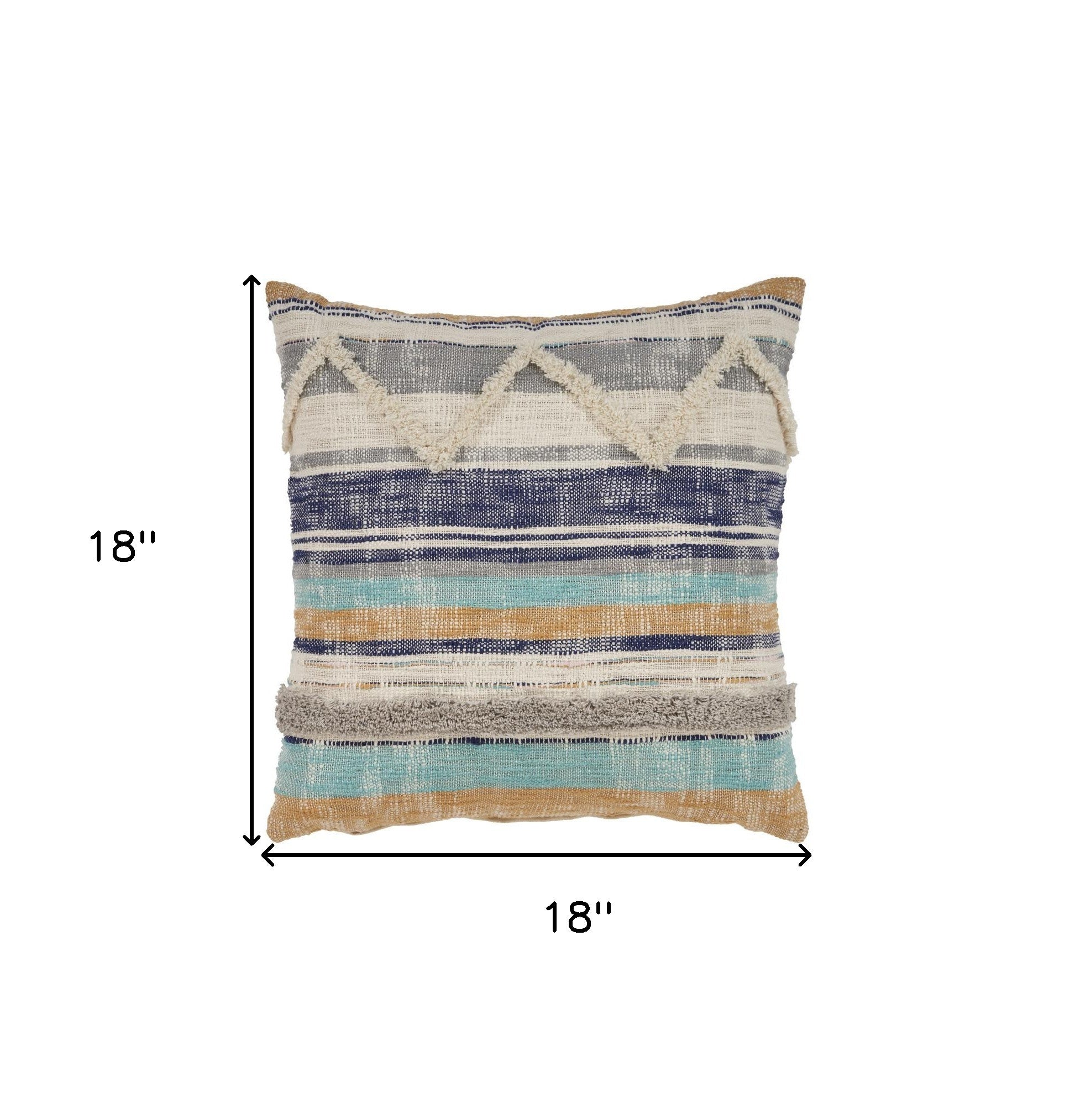 18" Beige Blue and Gray Throw Pillow-6