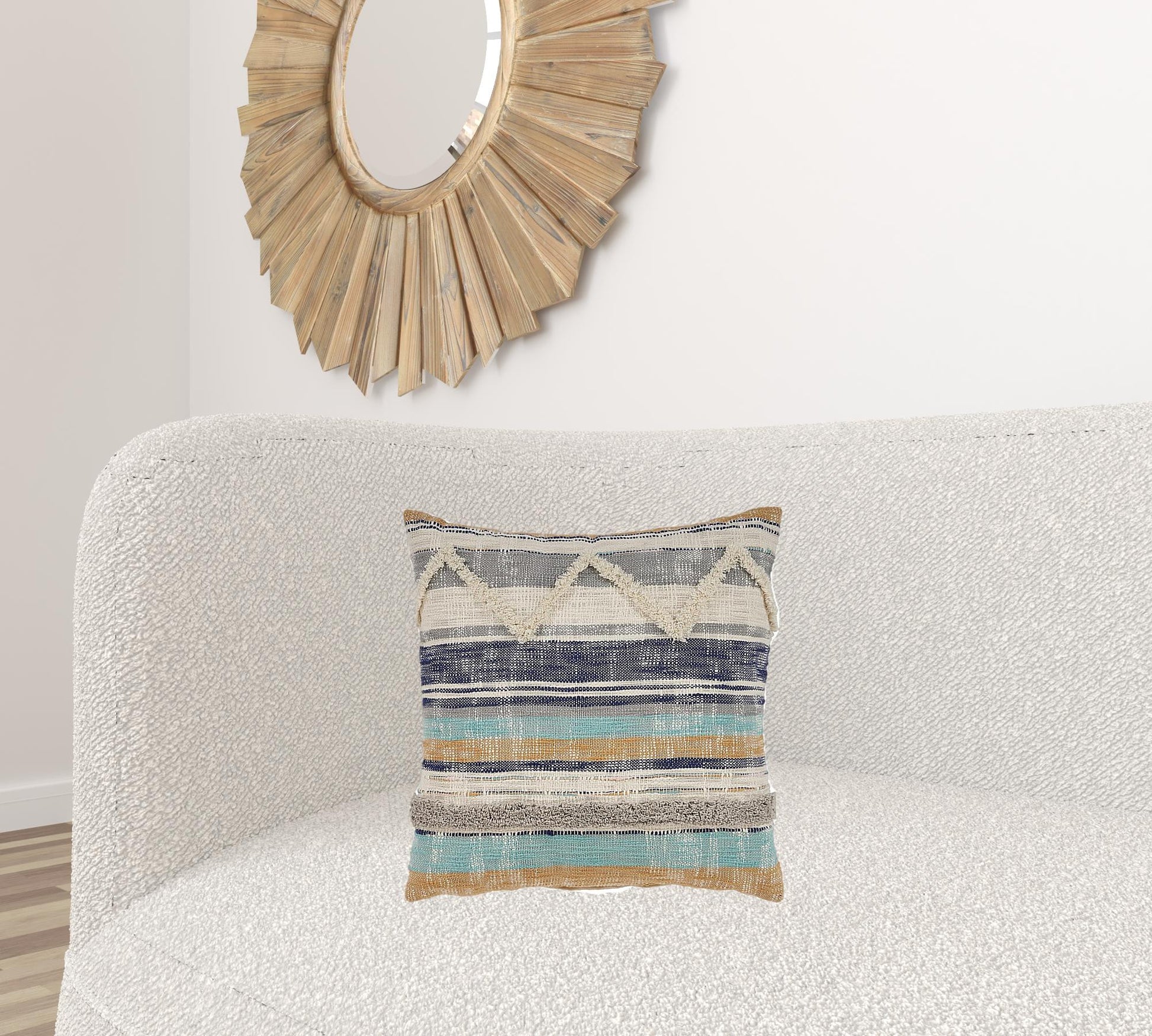18" Beige Blue and Gray Throw Pillow-2