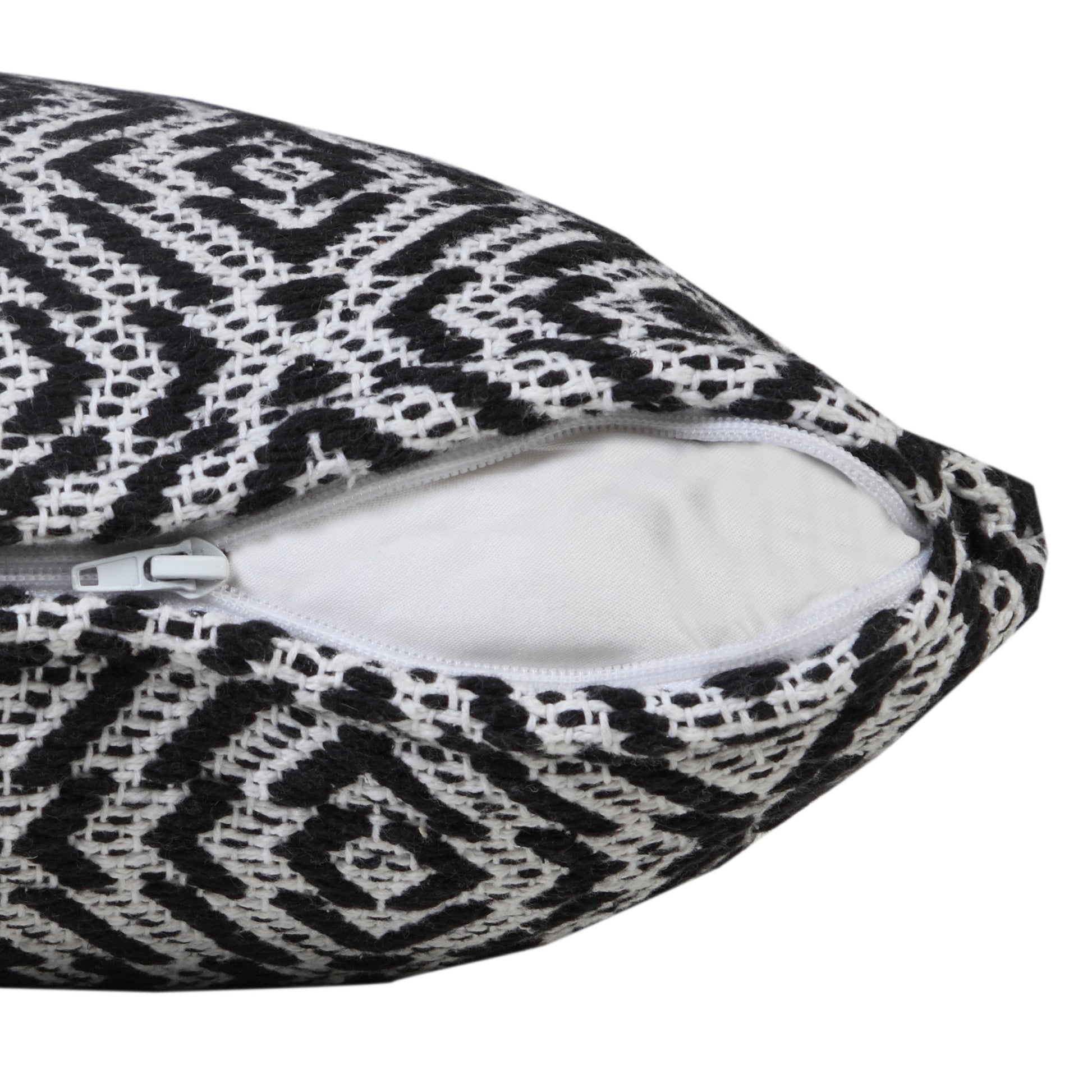 20" X 20" Black And White 100% Cotton Geometric Zippered Pillow-6