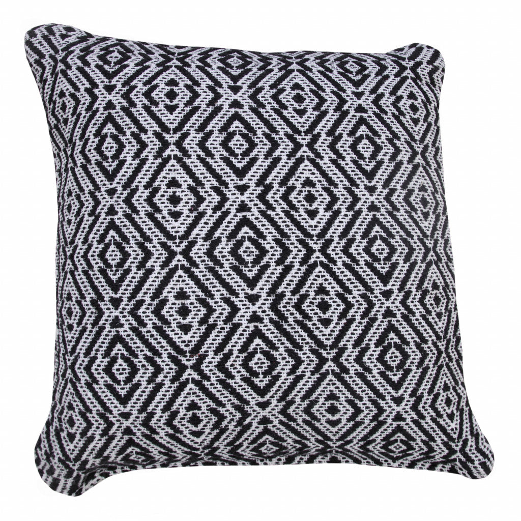 20" X 20" Black And White 100% Cotton Geometric Zippered Pillow-1