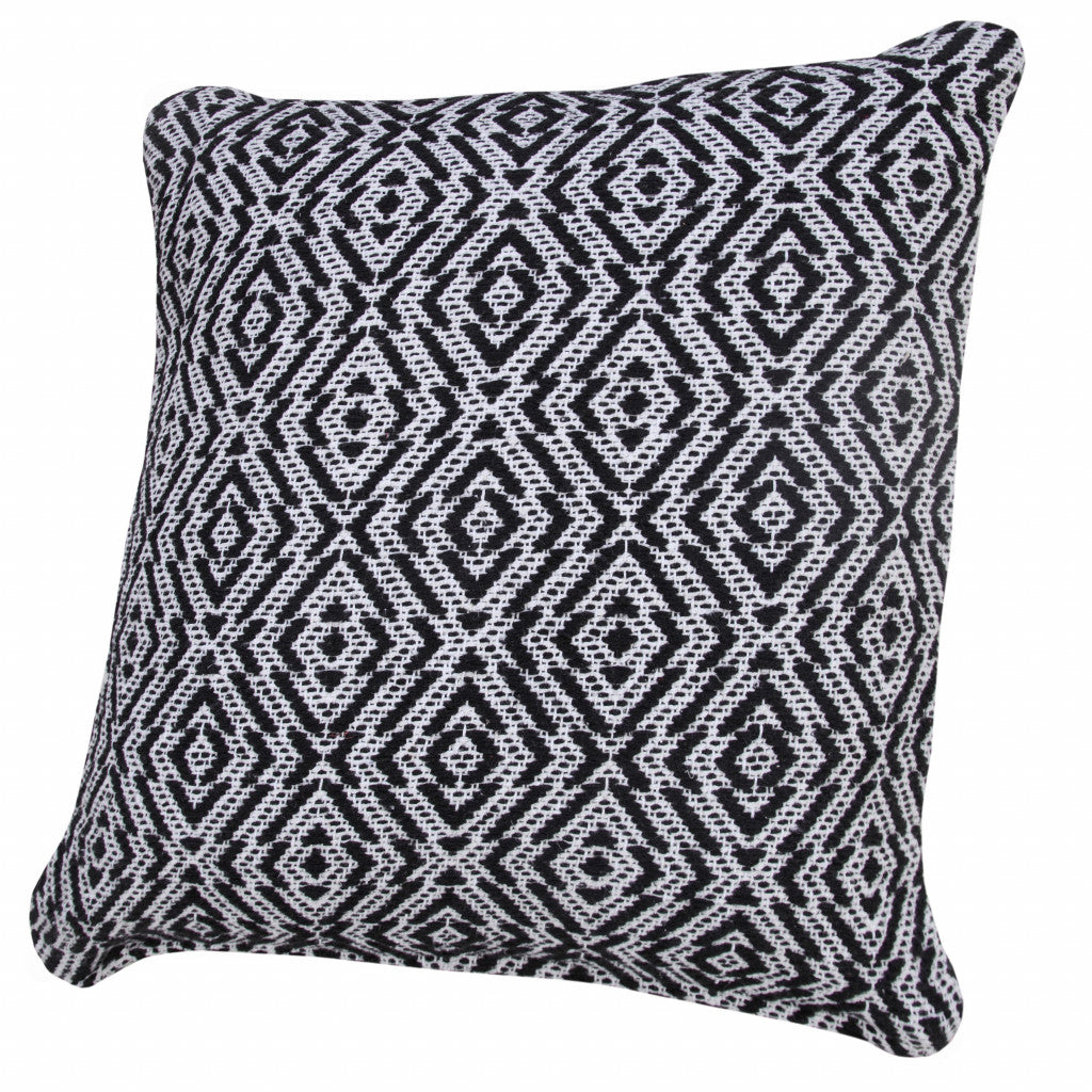 20" X 20" Black And White 100% Cotton Geometric Zippered Pillow-2