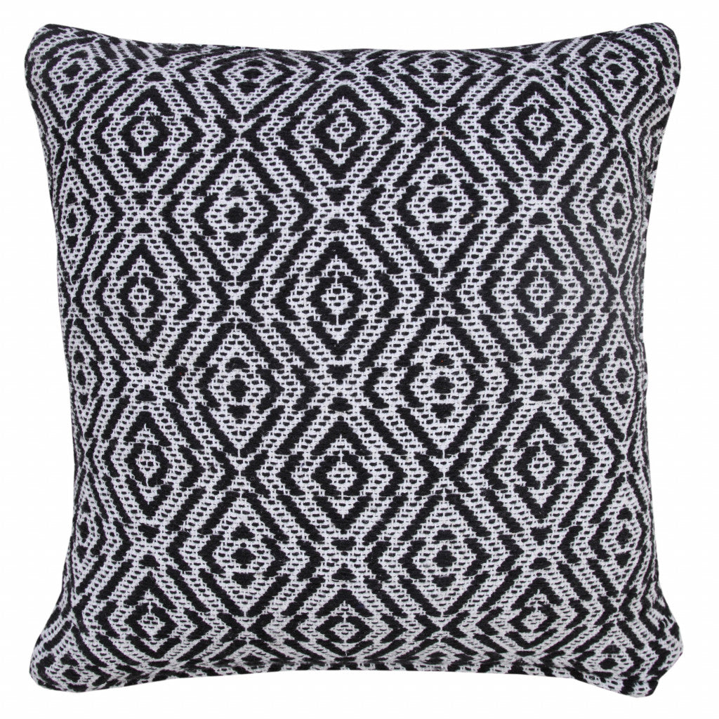 20" X 20" Black And White 100% Cotton Geometric Zippered Pillow-4