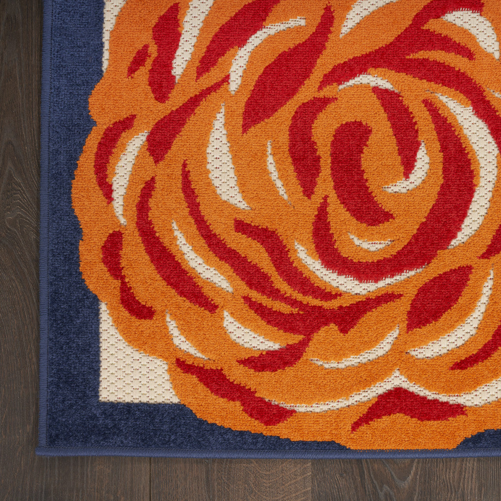 3' X 4' Ivory Orange and Blue Floral Indoor Outdoor Area Rug-4