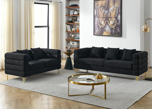Sofa, 2 Pieces Sofa Set,Oversize 2/3 Seater Extra Deep Seat Sofa,Modern Upholstered Futon Sofa Couch, Comfy Teddy Bouclé Cloud Sofa,Furniture for Living Room,Bedroom,Office,Apartment(Black)-0