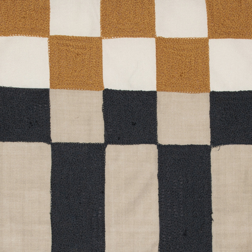 20" Navy Blue Check Throw Pillow With Embroidery-8