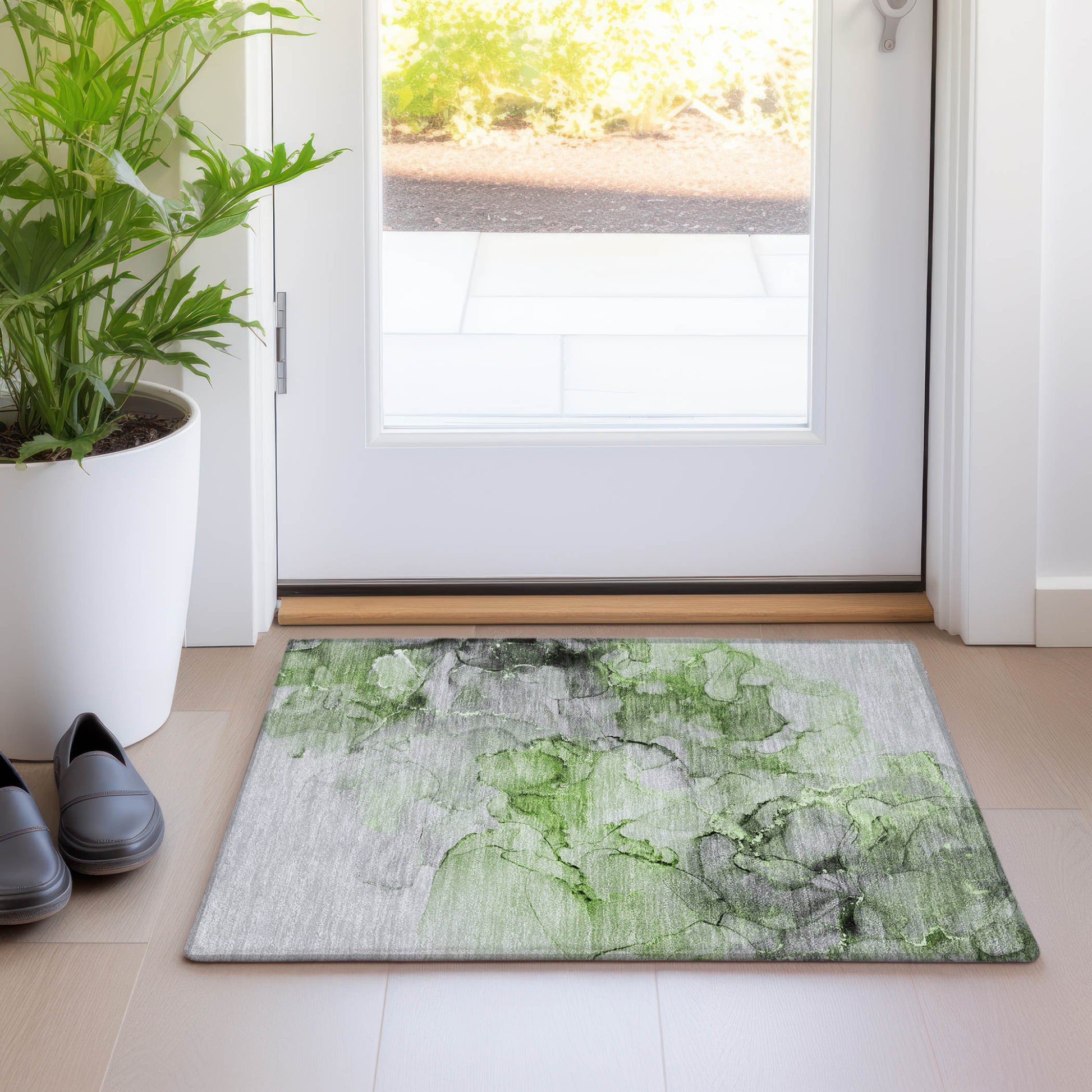 2' X 3' Green Abstract Washable Non Skid Indoor Outdoor Area Rug-8