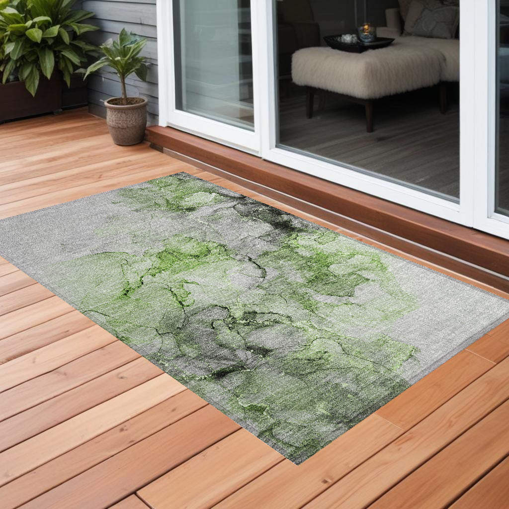 2' X 3' Green Abstract Washable Non Skid Indoor Outdoor Area Rug-0