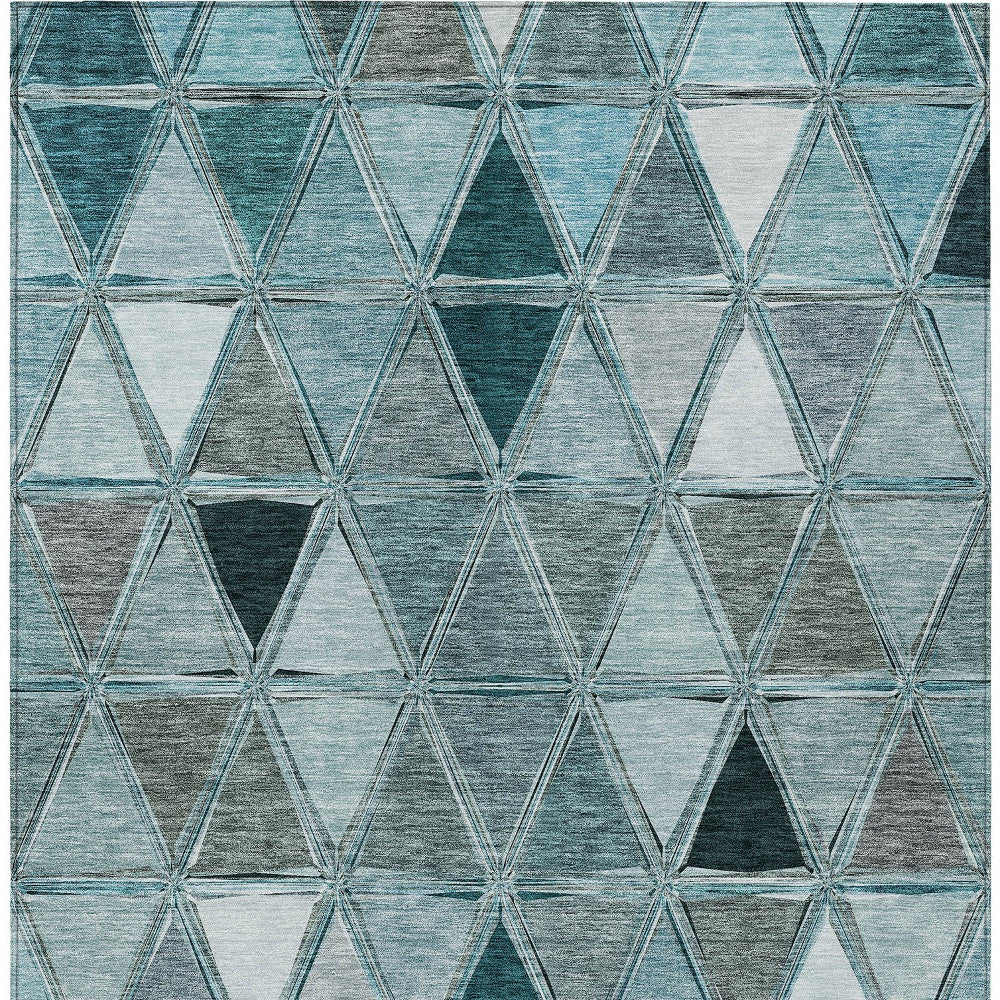 3' X 5' Teal Blue Aqua And Gray Geometric Washable Indoor Outdoor Area Rug-6