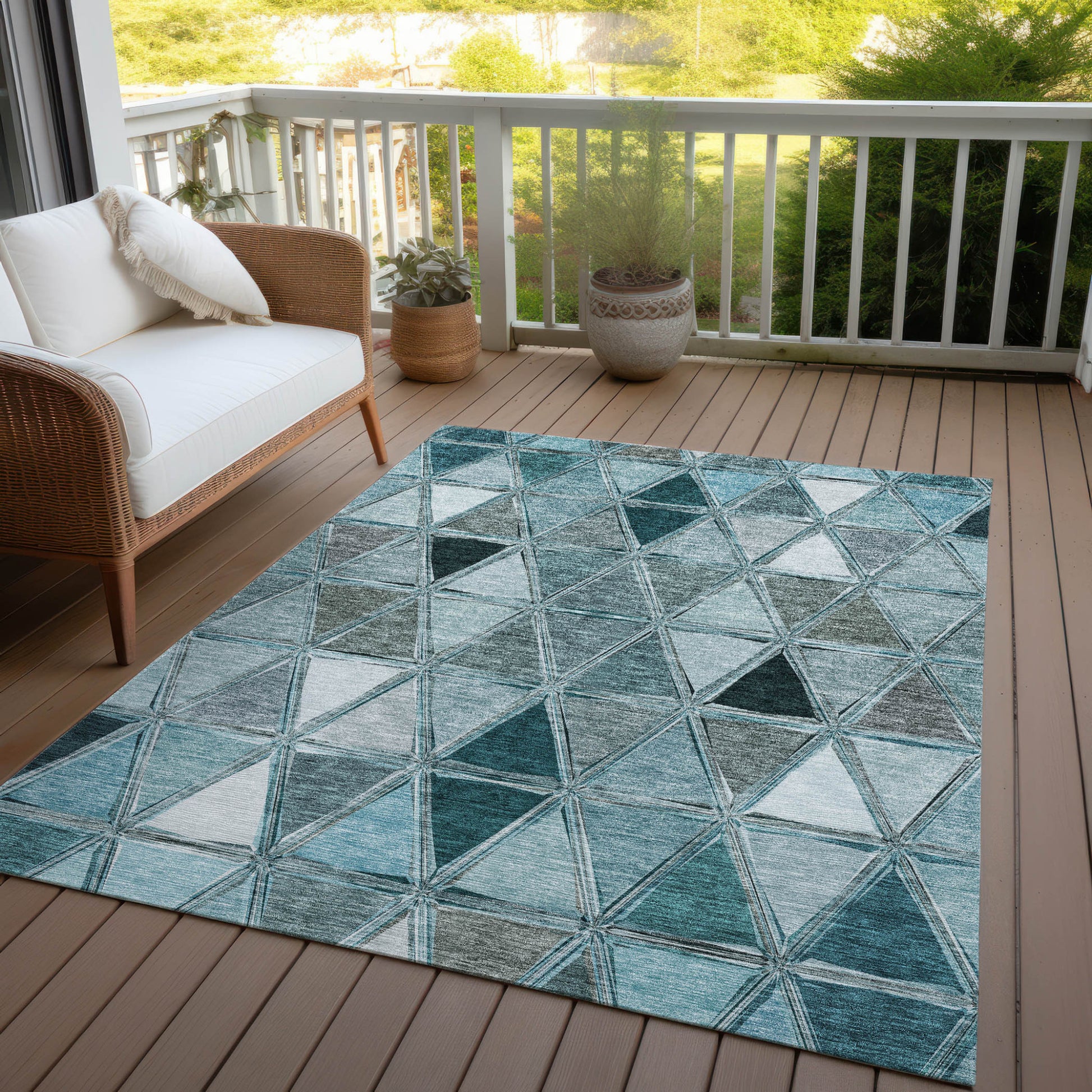 3' X 5' Teal Blue Aqua And Gray Geometric Washable Indoor Outdoor Area Rug-7