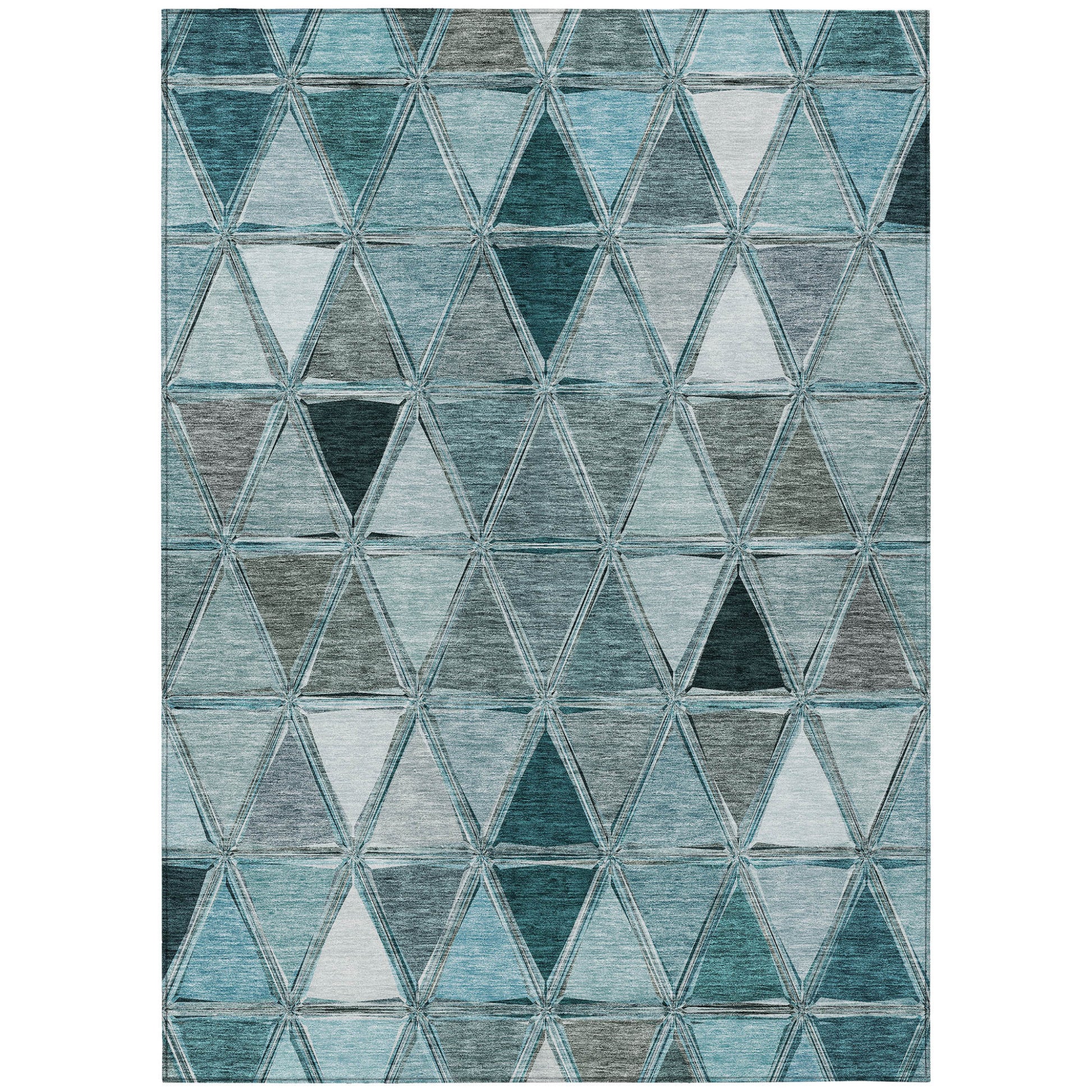 3' X 5' Teal Blue Aqua And Gray Geometric Washable Indoor Outdoor Area Rug-1