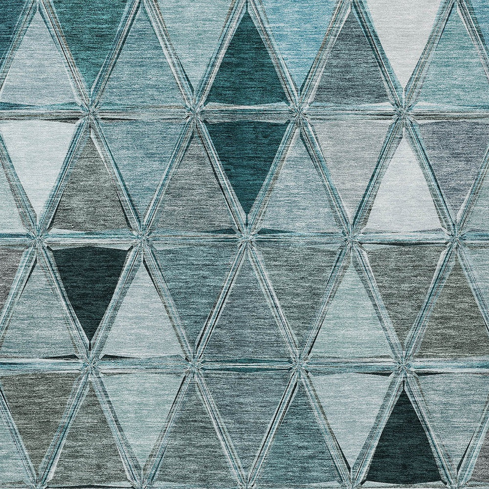 3' X 5' Teal Blue Aqua And Gray Geometric Washable Indoor Outdoor Area Rug-4