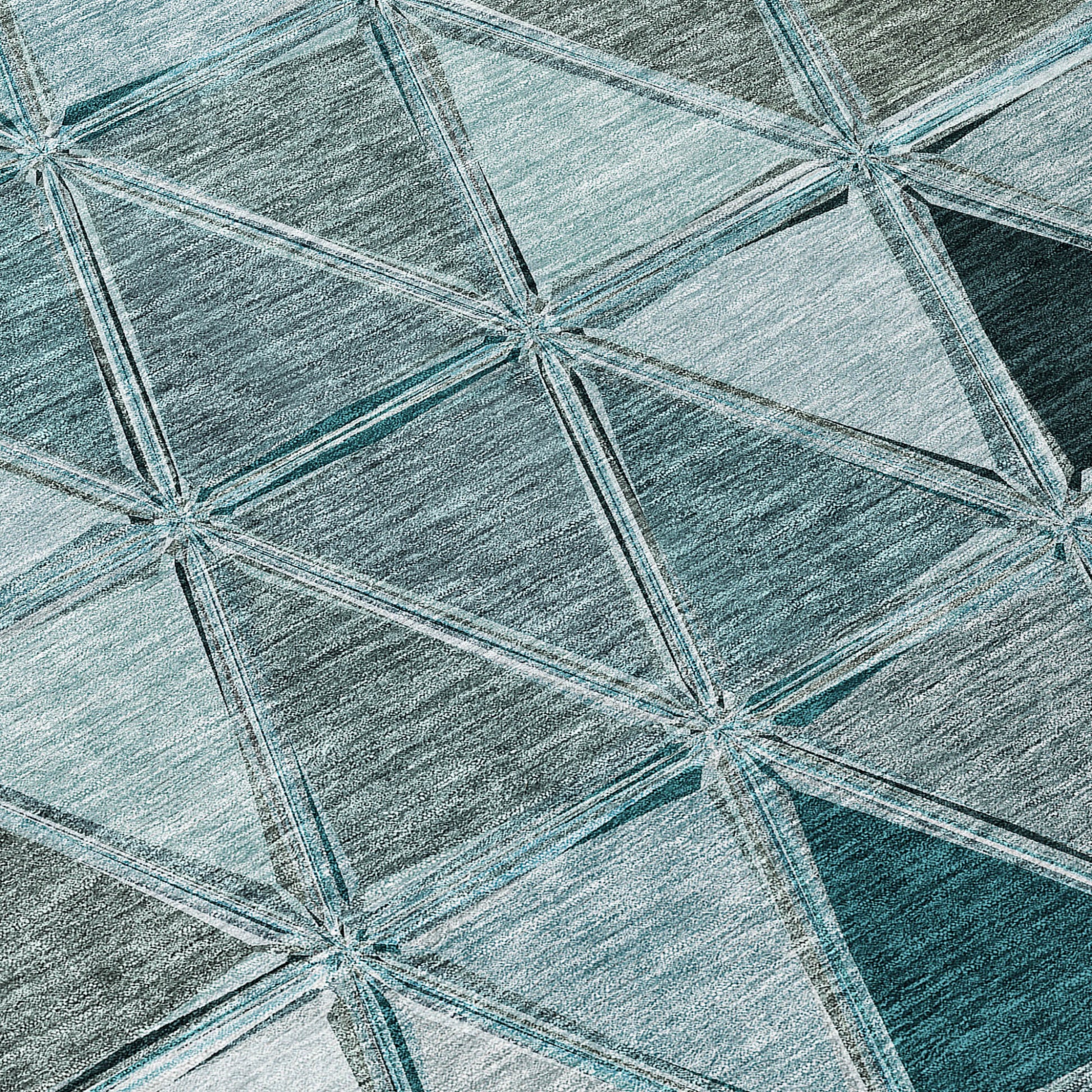 3' X 5' Teal Blue Aqua And Gray Geometric Washable Indoor Outdoor Area Rug-5