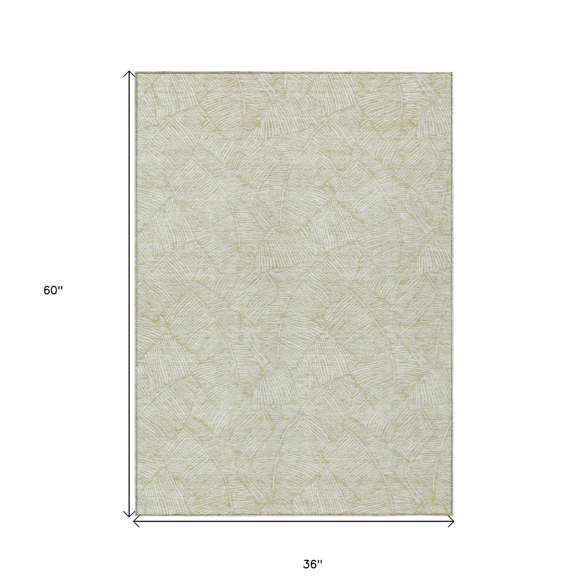 3' X 5' Artichoke Green And Ivory Floral Washable Indoor Outdoor Area Rug-2