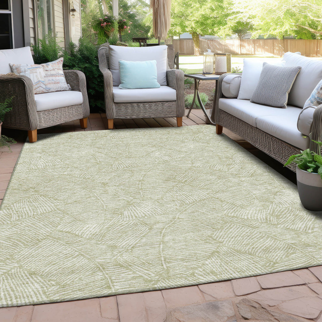 3' X 5' Artichoke Green And Ivory Floral Washable Indoor Outdoor Area Rug-7