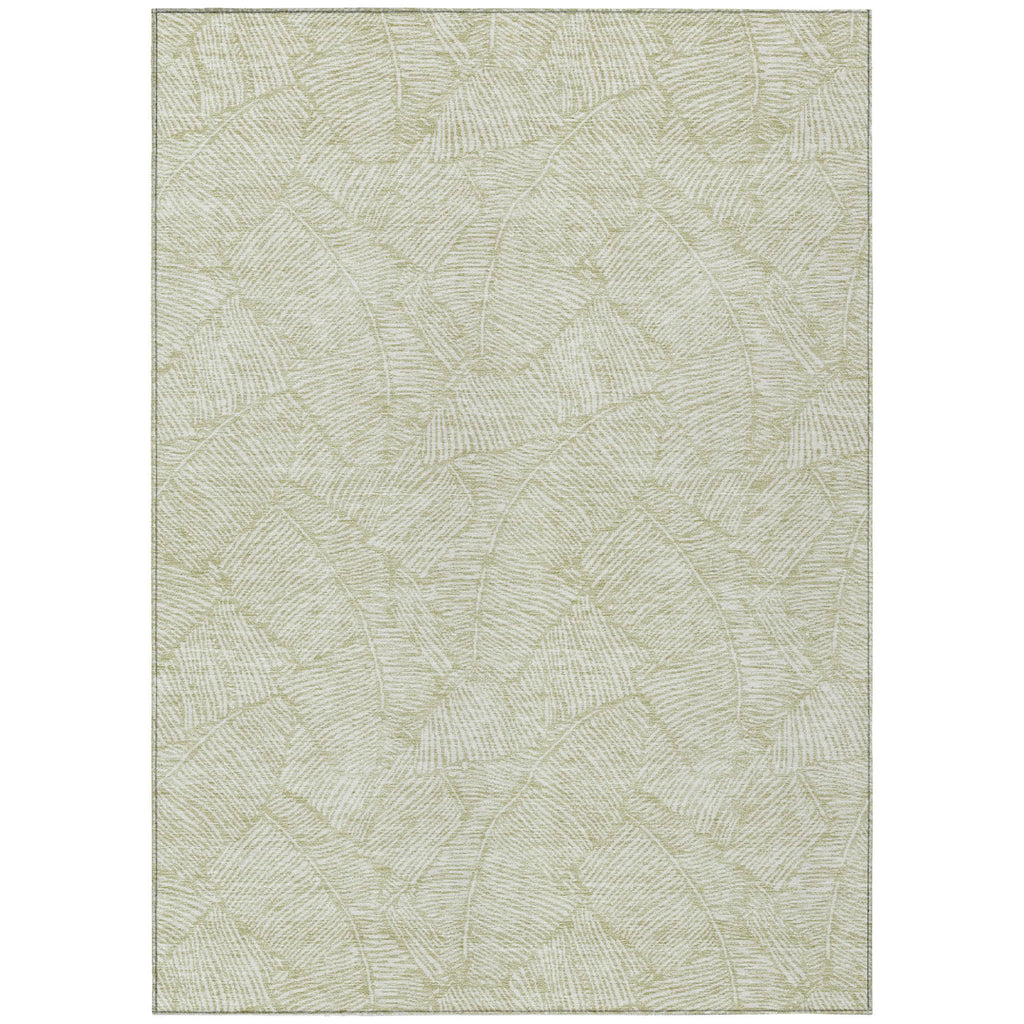 3' X 5' Artichoke Green And Ivory Floral Washable Indoor Outdoor Area Rug-1