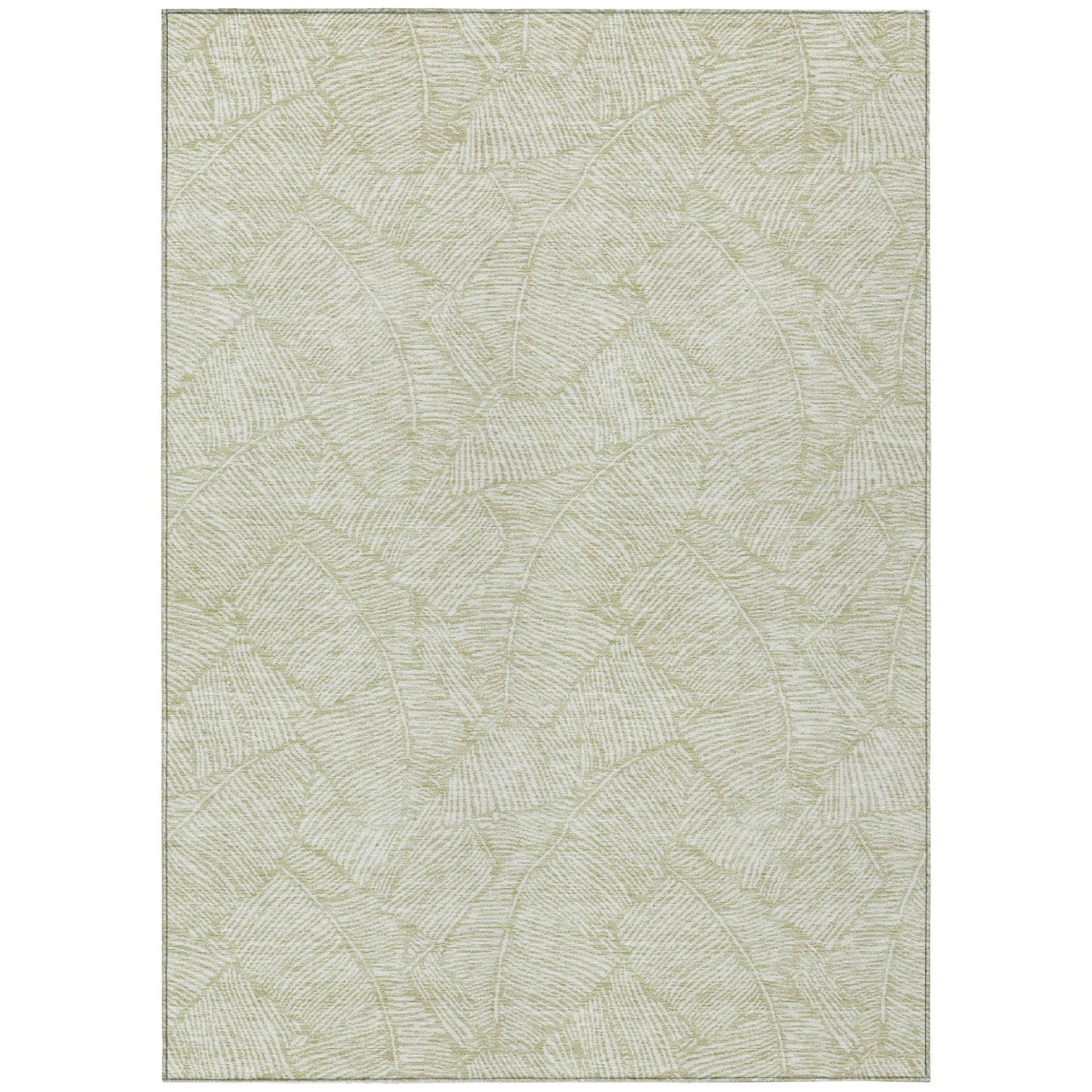 3' X 5' Artichoke Green And Ivory Floral Washable Indoor Outdoor Area Rug-1