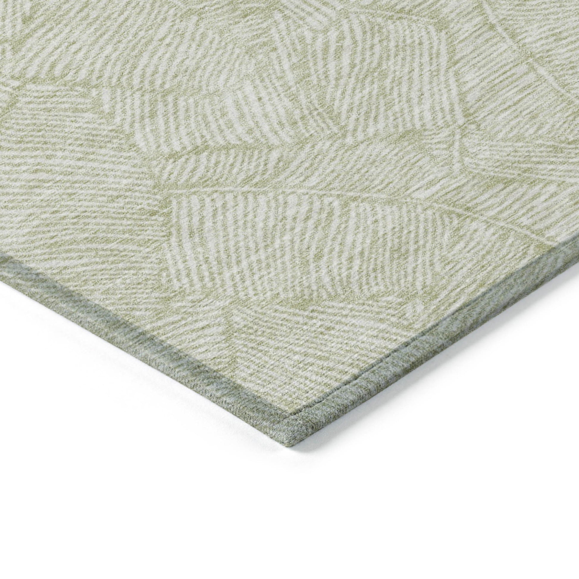 3' X 5' Artichoke Green And Ivory Floral Washable Indoor Outdoor Area Rug-4