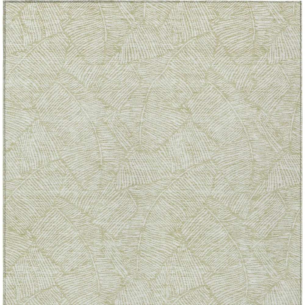 3' X 5' Artichoke Green And Ivory Floral Washable Indoor Outdoor Area Rug-5