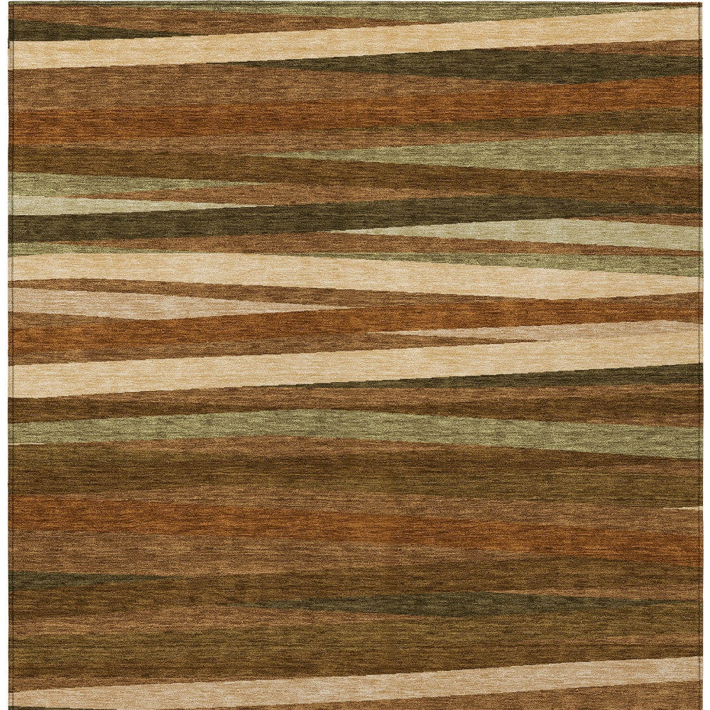 3' X 5' Brown Copper And Beige Striped Washable Indoor Outdoor Area Rug-5