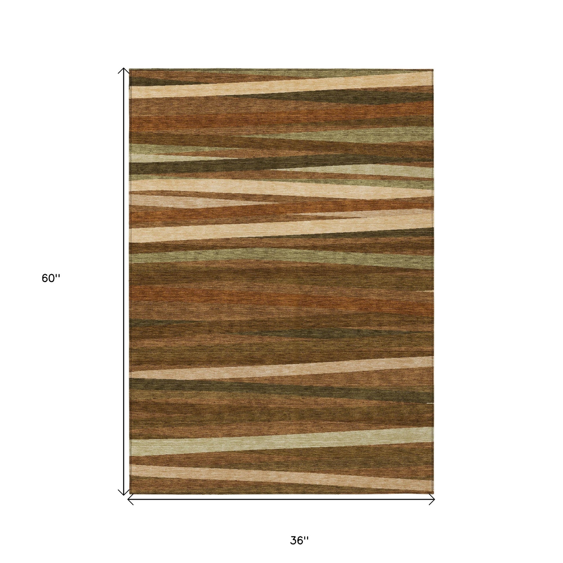 3' X 5' Brown Copper And Beige Striped Washable Indoor Outdoor Area Rug-2