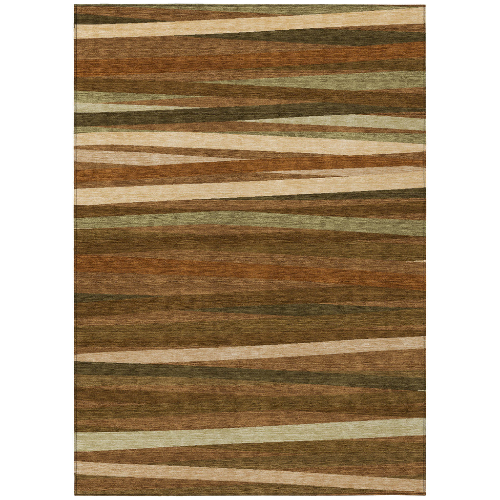 3' X 5' Brown Copper And Beige Striped Washable Indoor Outdoor Area Rug-1