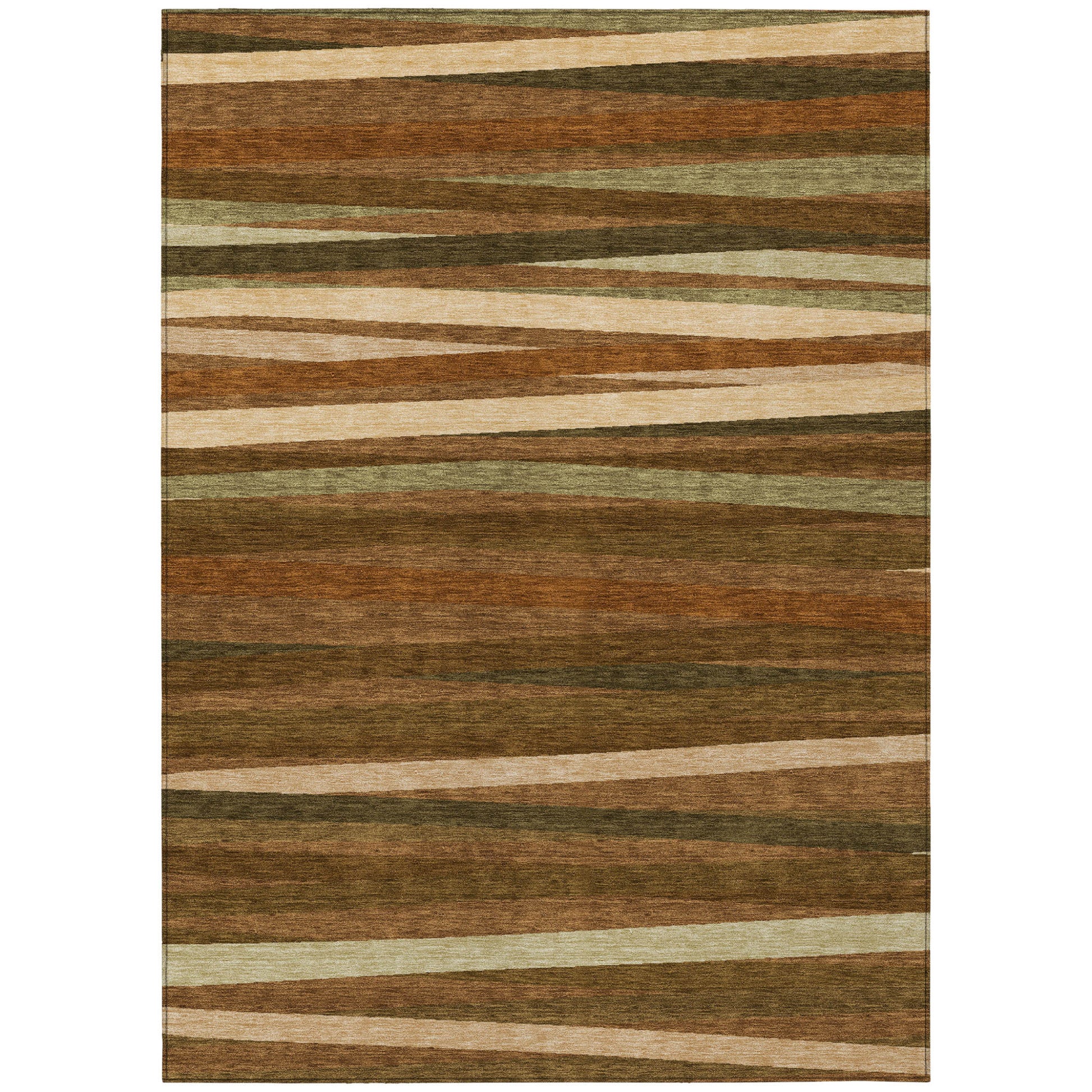3' X 5' Brown Copper And Beige Striped Washable Indoor Outdoor Area Rug-1
