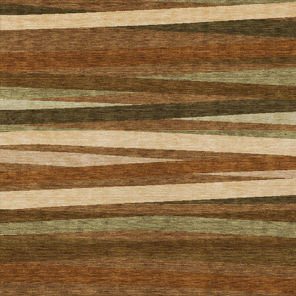 3' X 5' Brown Copper And Beige Striped Washable Indoor Outdoor Area Rug-4