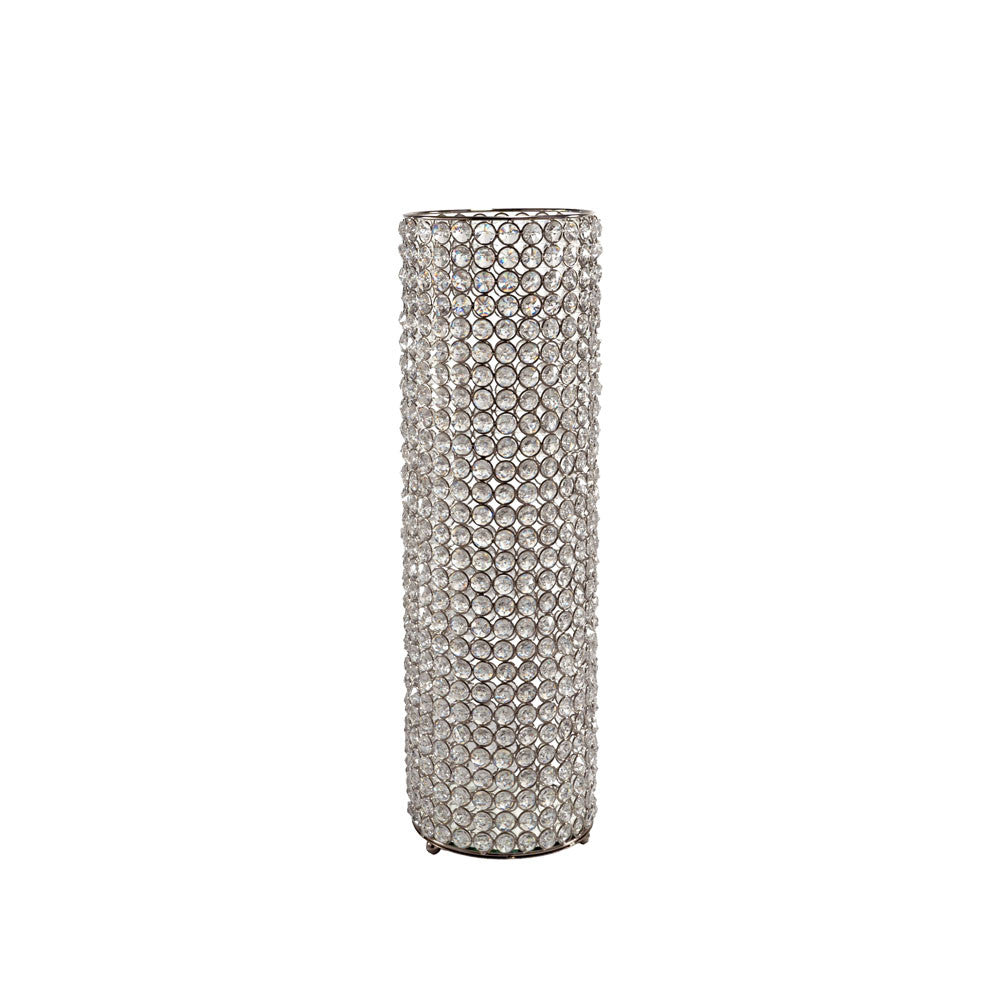 21" Clear And Silver Faux Crystal And Metal Table Vase-1