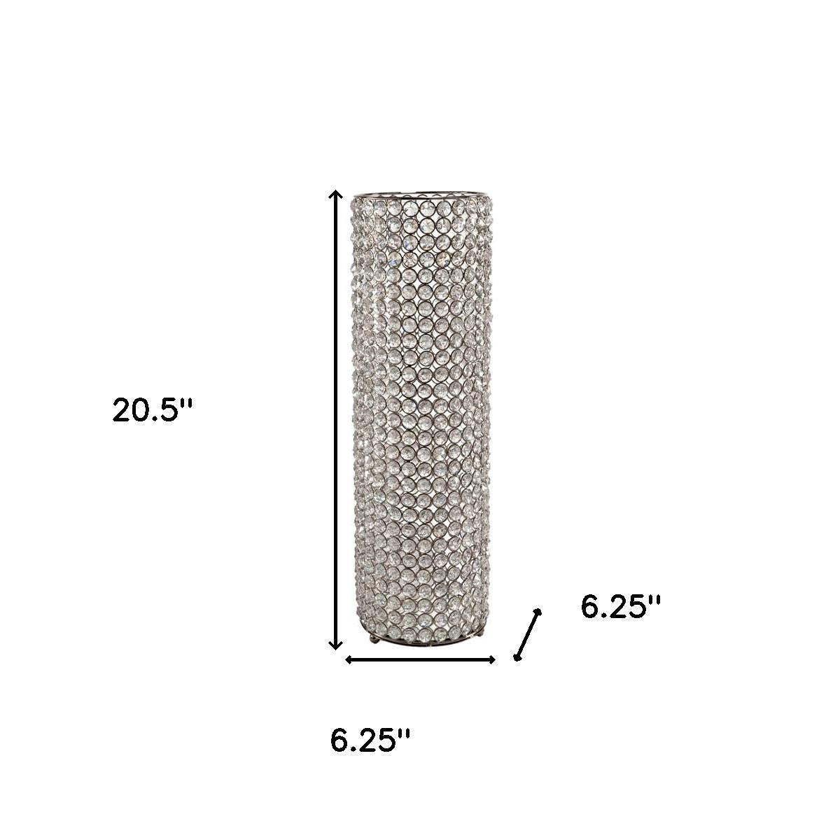 21" Clear And Silver Faux Crystal And Metal Table Vase-5
