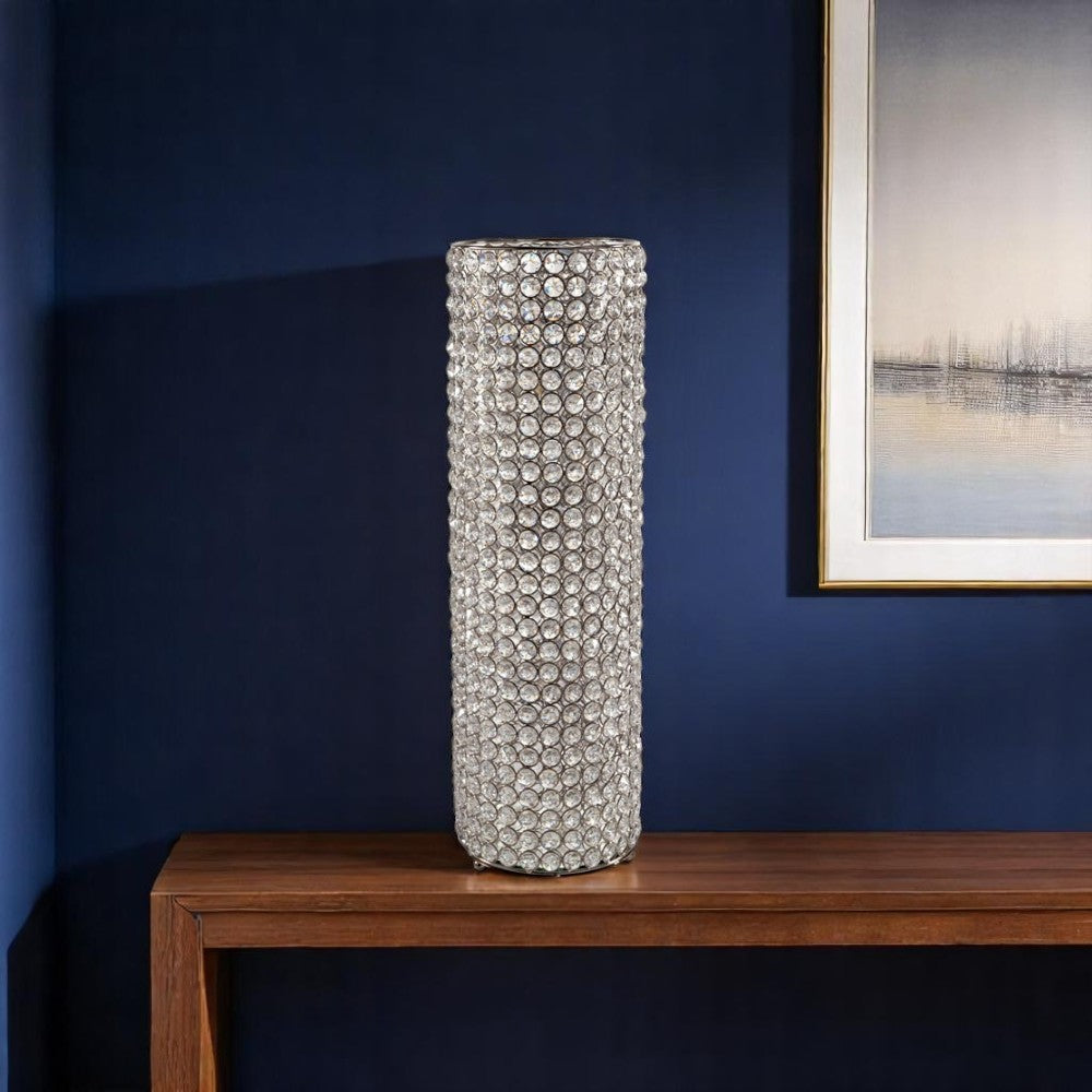 21" Clear And Silver Faux Crystal And Metal Table Vase-0