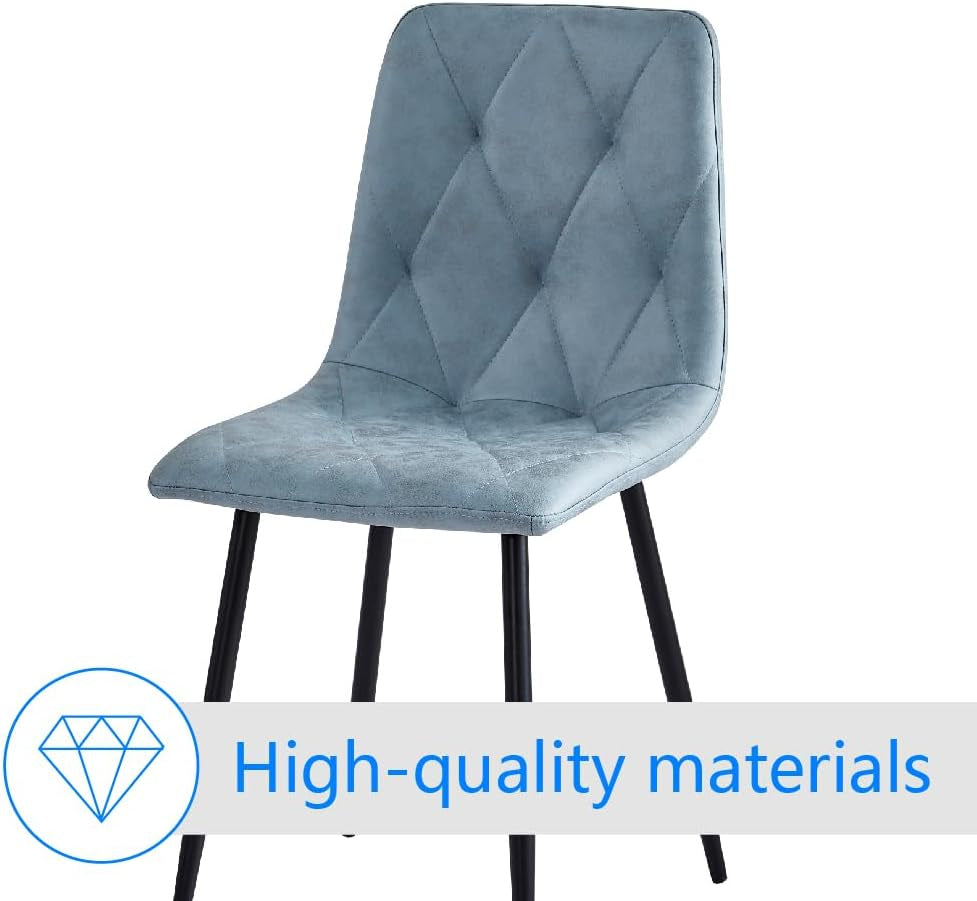 4 Set of Dining Chairs, Metal Frame Dining Chair for Kitchen Room,Technology Cloth Seat Chair for Living Room, Bedroom(Light Blue)-2