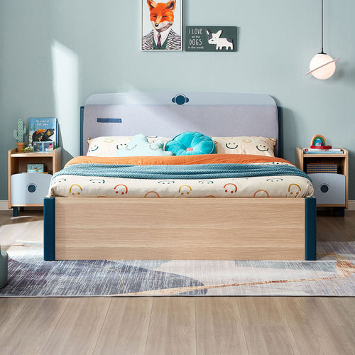 Single Blue Platform Bed Mattress Set and Storage-0
